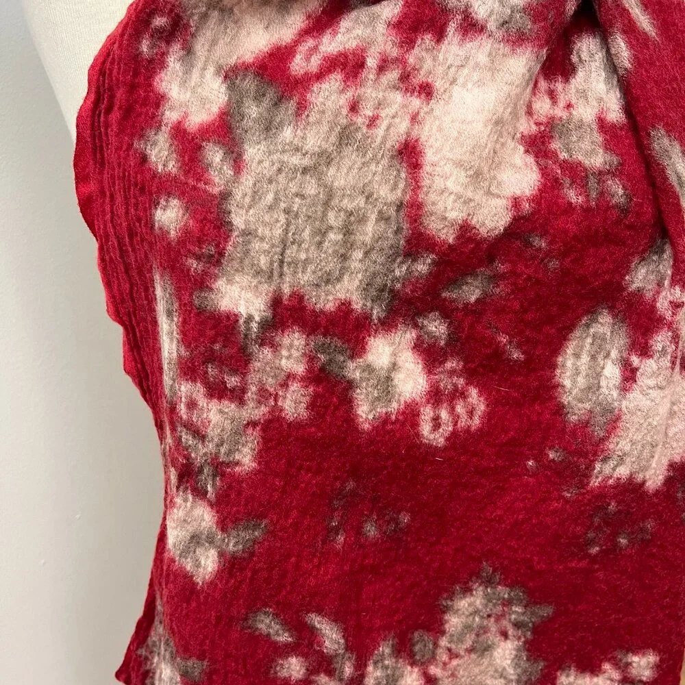 J.Jill 100% Wool Red Black Floral Scarf